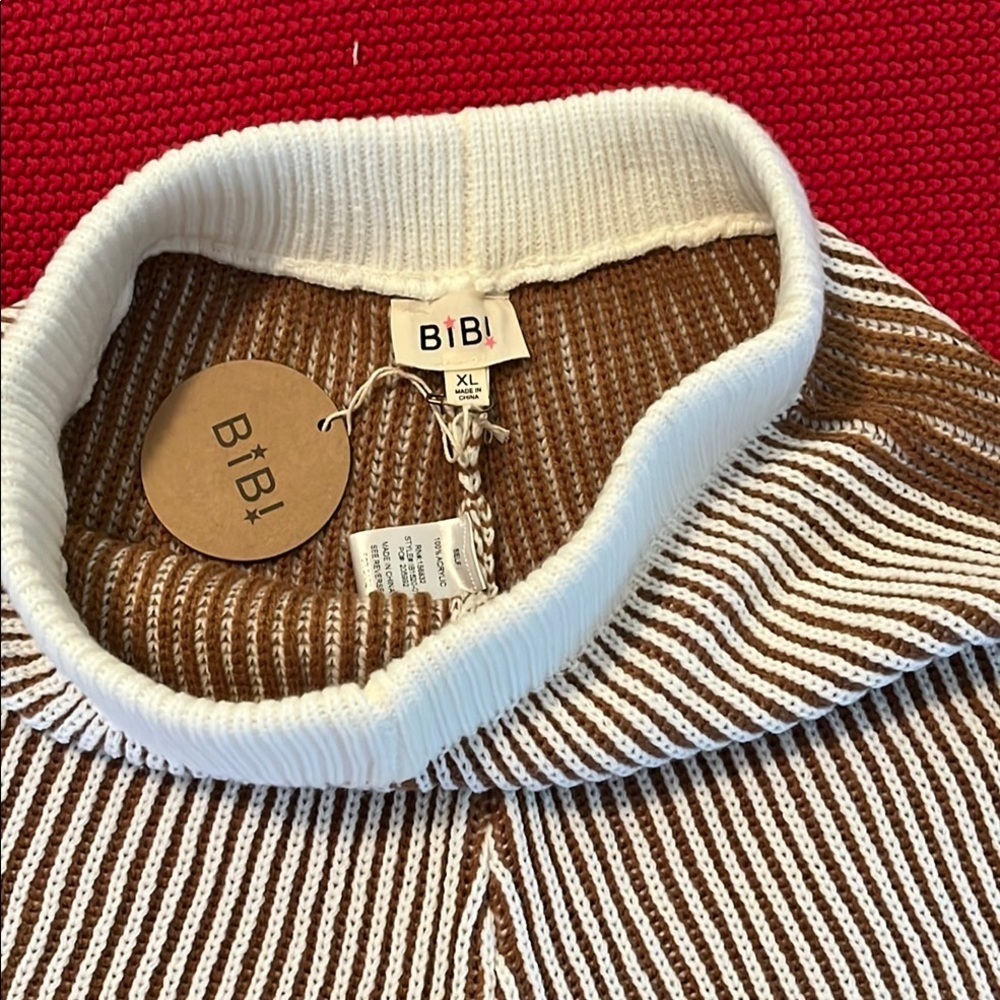 BiBi White and Brown Sweater Pants And Top With Ribbed Knit Design Size XL - Picture 8 of 15